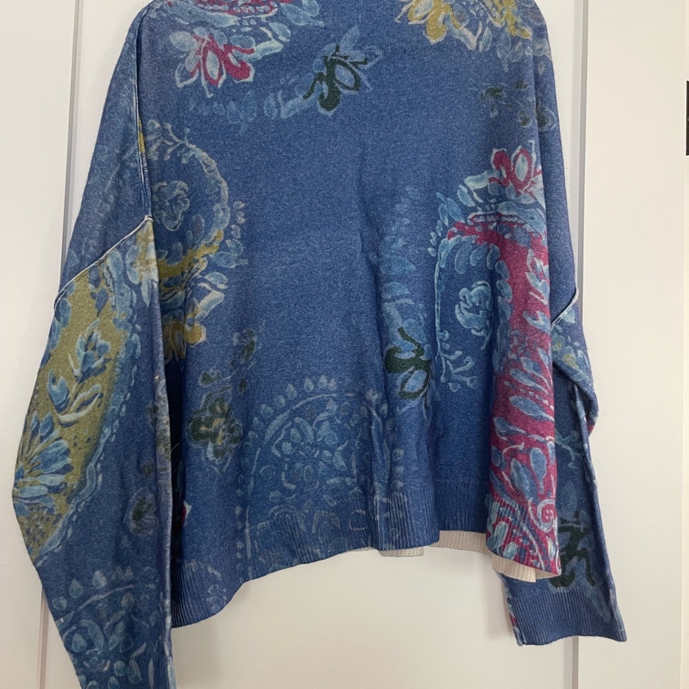 Anthropologie Cashmere Blue Floral-Pattern Women’s Sweater - Picture 3 of 4